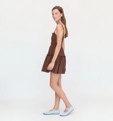 Couturebud The Seraphina Mini Nap Dress - Chocolate Tonal Seersucker