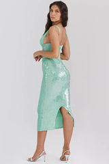 Thala Seafoam Sequin Corset Midi Dress