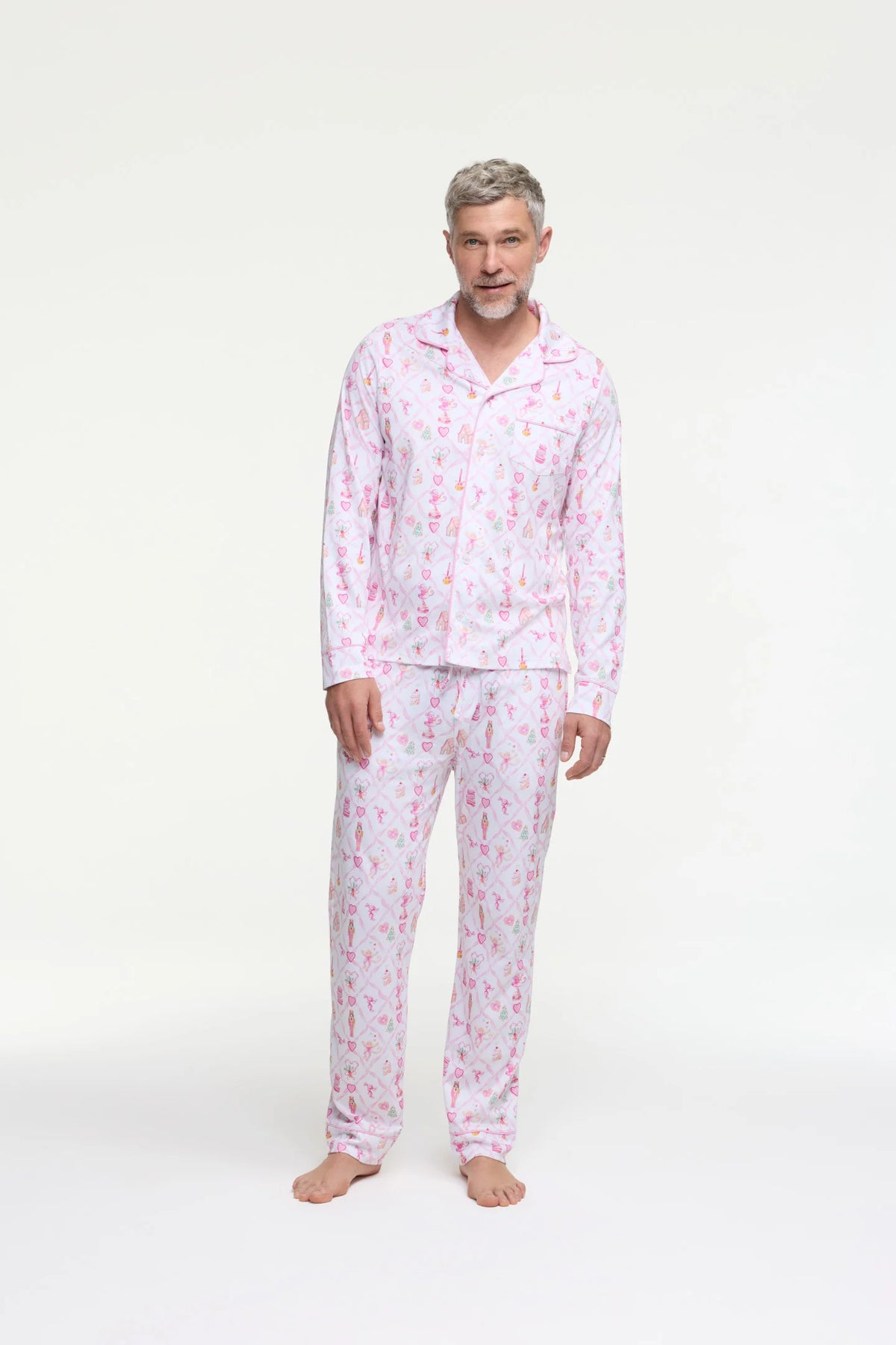 Couturebud x Roller Rabbit Mens Sugarplum Lattice Long Sleeve Polo Pajamas
