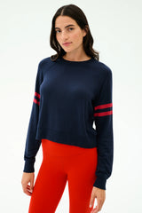 Brooks Stripe Fleece Sweatshirt - Indigo/Lotus Red