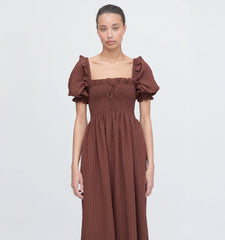 Couturebud The Scarlett Nap Dress - Chocolate Tonal Seersucker