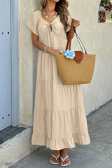 Cross V Cross Knot Pockets A Line Dress