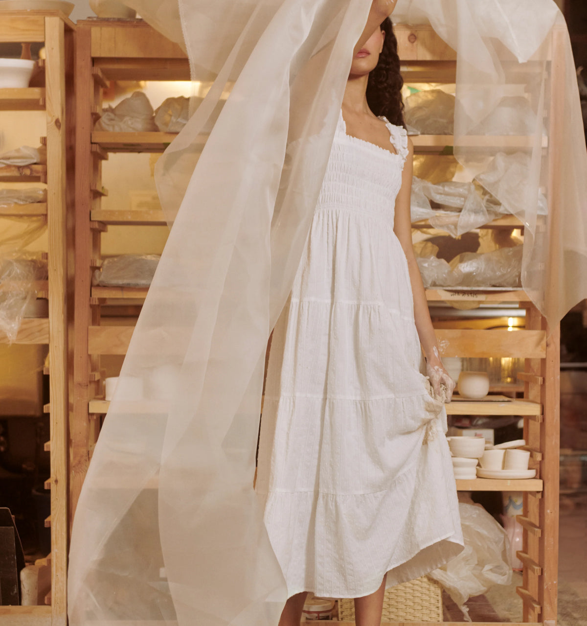 Couturebud The Kimmy Nap Dress - White Linear Swiss Dot