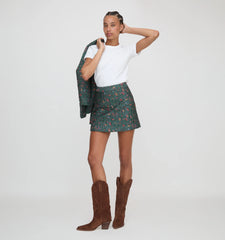 Couturebud The Olivia Quilted Skirt - Bottle Green Fleur Chintz