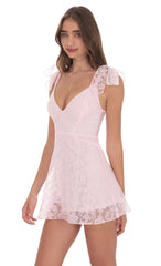 Motif Shoulder Tie A-line Dress in Pink