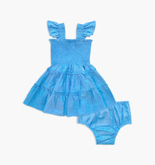 Couturebud The Baby Ellie Nap Dress - Hydrangea Blue Textured Clip Dot