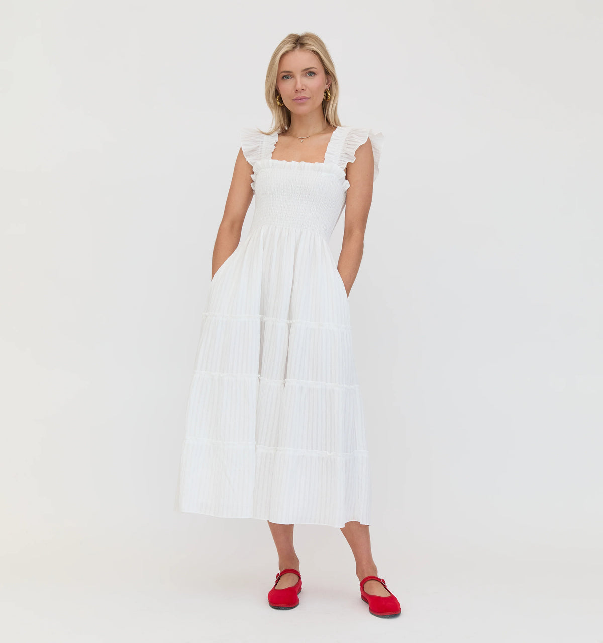 Couturebud The Ellie Nap Dress - White Tonal Seersucker
