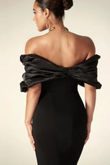 Presley Crepe Ruffle Shoulder Gown Dress