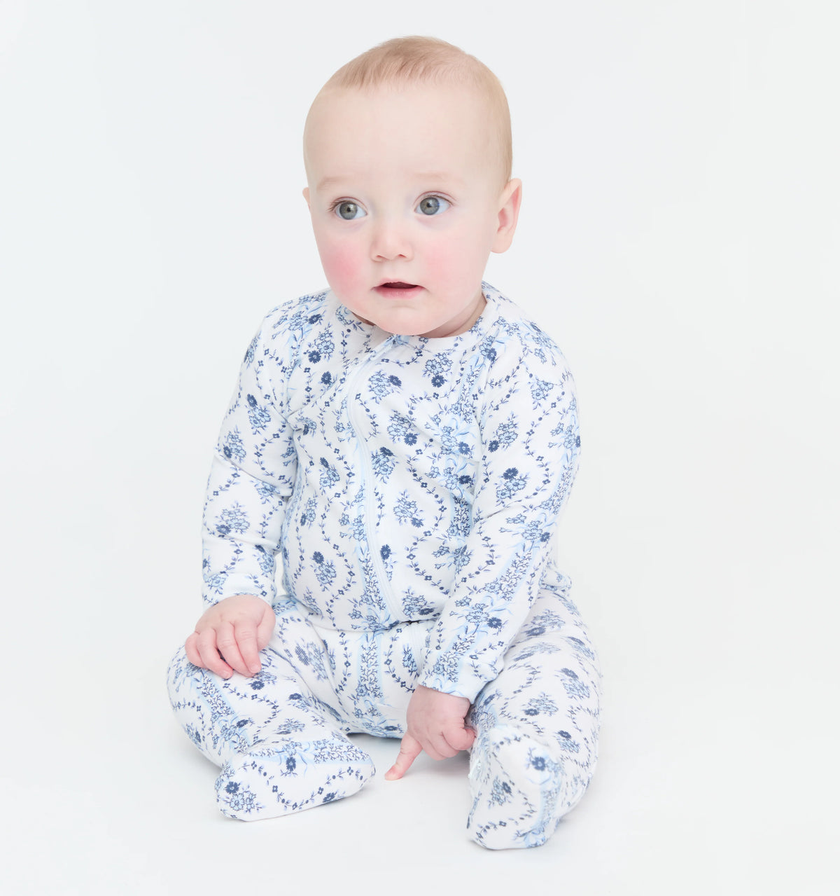 Couturebud The Footie Pajama - Blue Vine Stripe