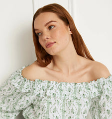 Couturebud The Lena Top - Green Vine Stripe Cotton
