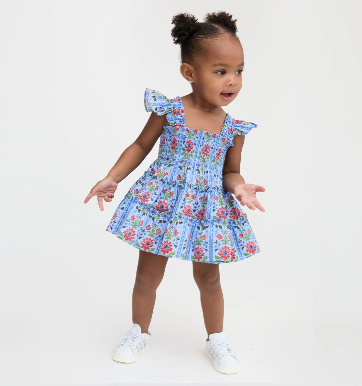 Couturebud The Baby Ellie Nap Dress - Blue Floral Block Stripe