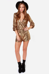Deep V Sequin Shining Romper
