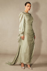 Sonia Lantern Sleeve Ruched Maxi Dress