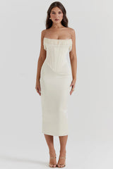 Nalita Vintage Cream Beaded Strapless Dress