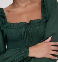 Couturebud The Scarlett Long Sleeve Nap Dress - Green Shadow Stripe