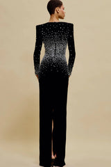 V-Neck Pearl Embellished Gown