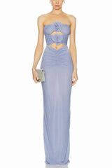 Solomon Strapless Flower Mesh Maxi Dress