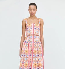 Couturebud The Clara Crop Top - Pink Floral Block Stripe