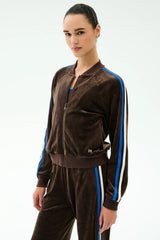 Heritage Velour Bomber - Dark Chocolate/Classic Blue