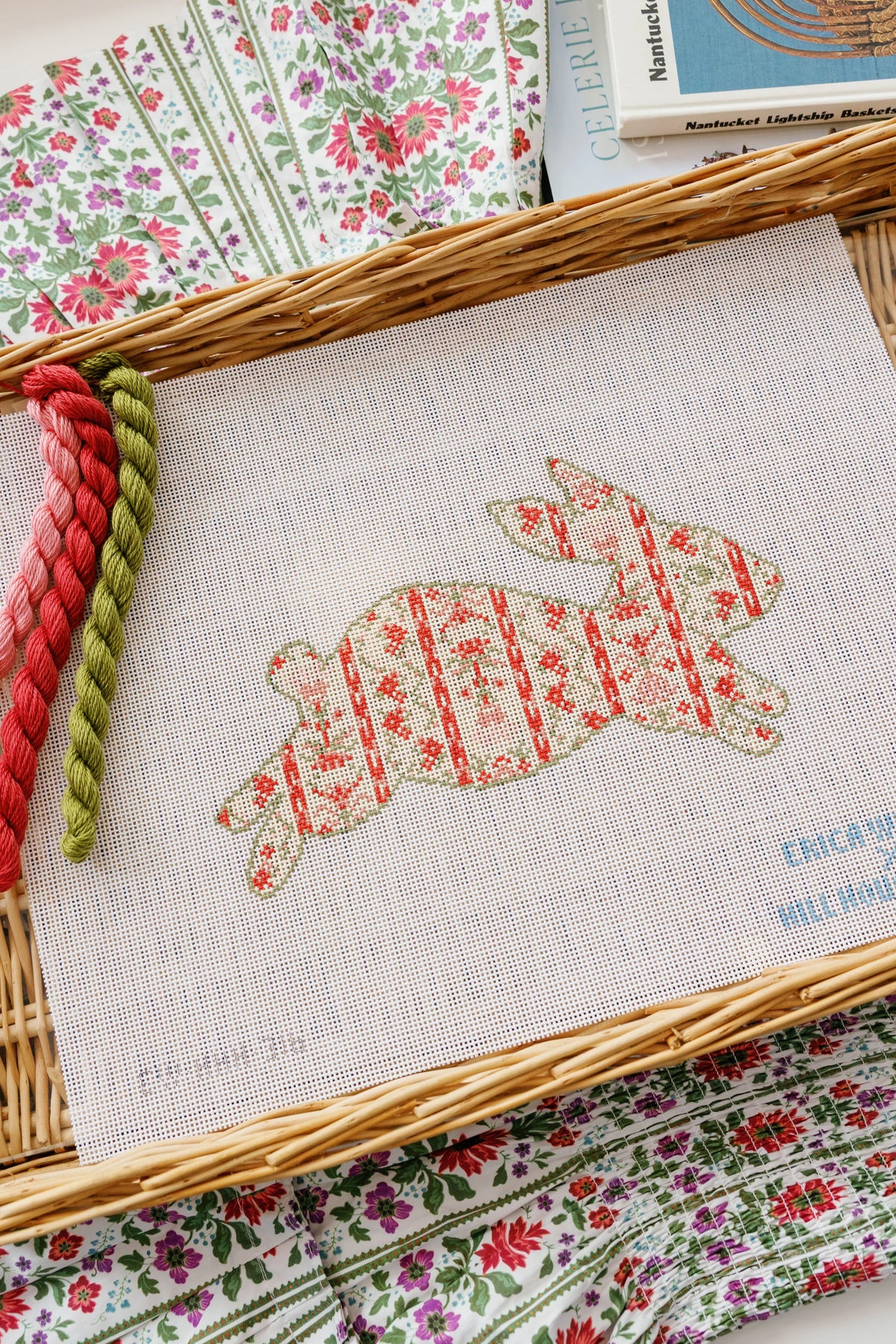 Couturebud The Hill House x Erica Wilson Bunny Pillow Canvas - Pink Emma Stripe