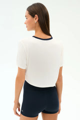 Djuna Crop Ringer - White/Indigo