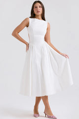 Cindy White Twill Midi Sundress