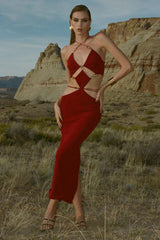 Melina Sexy Halter Wine Dress