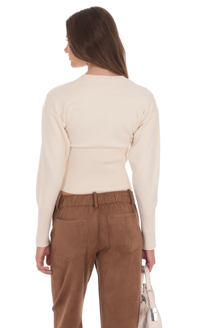 Cream Cinched Knit Cardigan