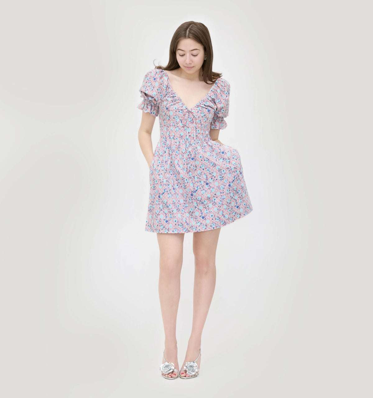 Couturebud The Ophelia Mini Dress - Pink Basketweave Vine