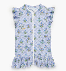 Couturebud The Tiny Frankie Beach Dress - Blue Block Print