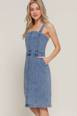 Button Down Placket Stretch Denim Dress
