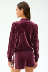 Heritage Velour Bomber - Dark Cherry/White
