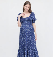 Couturebud The Maternity Louisa Nap Dress - Navy Trellis