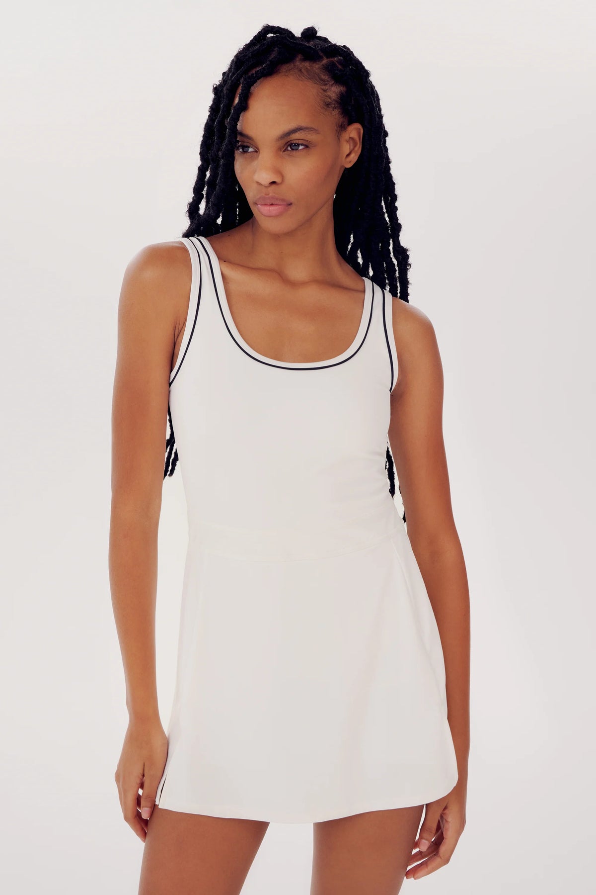Martina Rigor Dress w/Piping - White