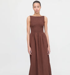 Couturebud The Cosima Nap Dress - Chocolate Tonal Seersucker