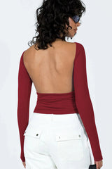 Backless Round Neck Long Sleeve Blouse