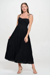 Solid Smocked Ruffle Maxi Dress