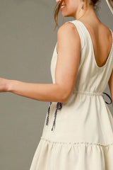 Umgee Frill Drawstring Waist Round Neck Mini Tank Dress