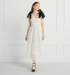 Couturebud The Lace Ribbon Ellie Nap Dress - White Lace with Black Ribbon