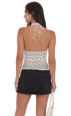 Mesh Polka Dot Halter Top in White