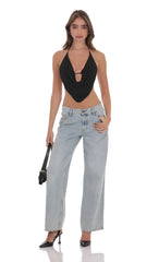 Draped Rhinestone Top in Black