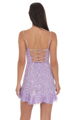 Sequin Beaded Ruffled Slit Dress in Lavender