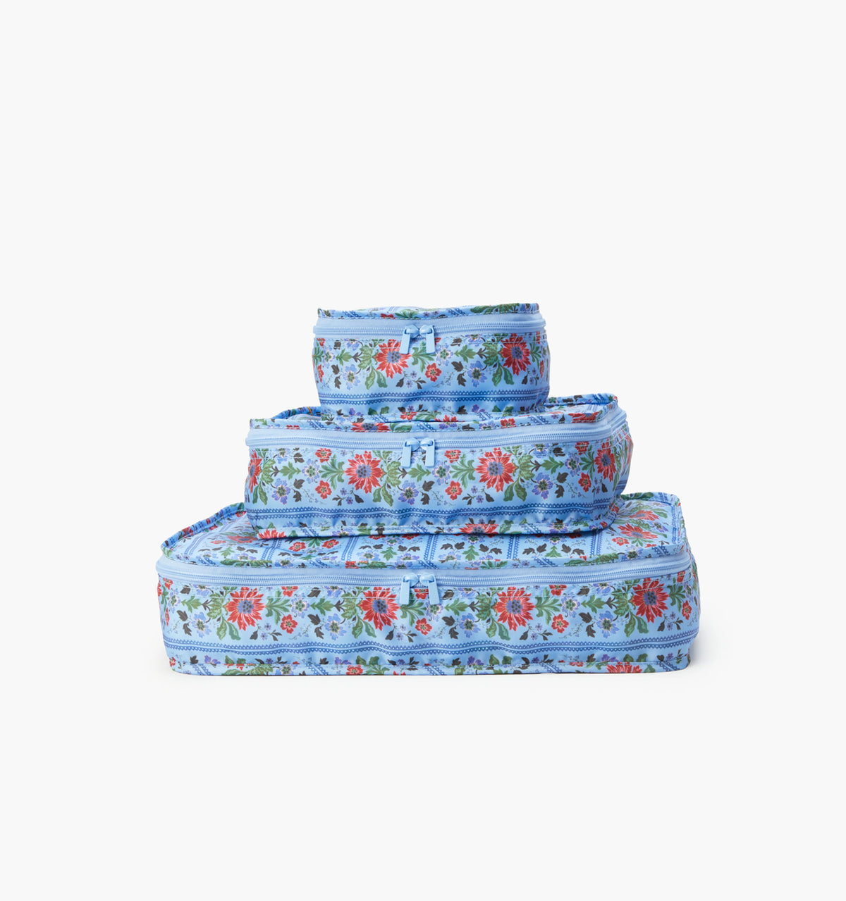 CouturebudThe Packing Cubes - Blue Floral Block Stripe