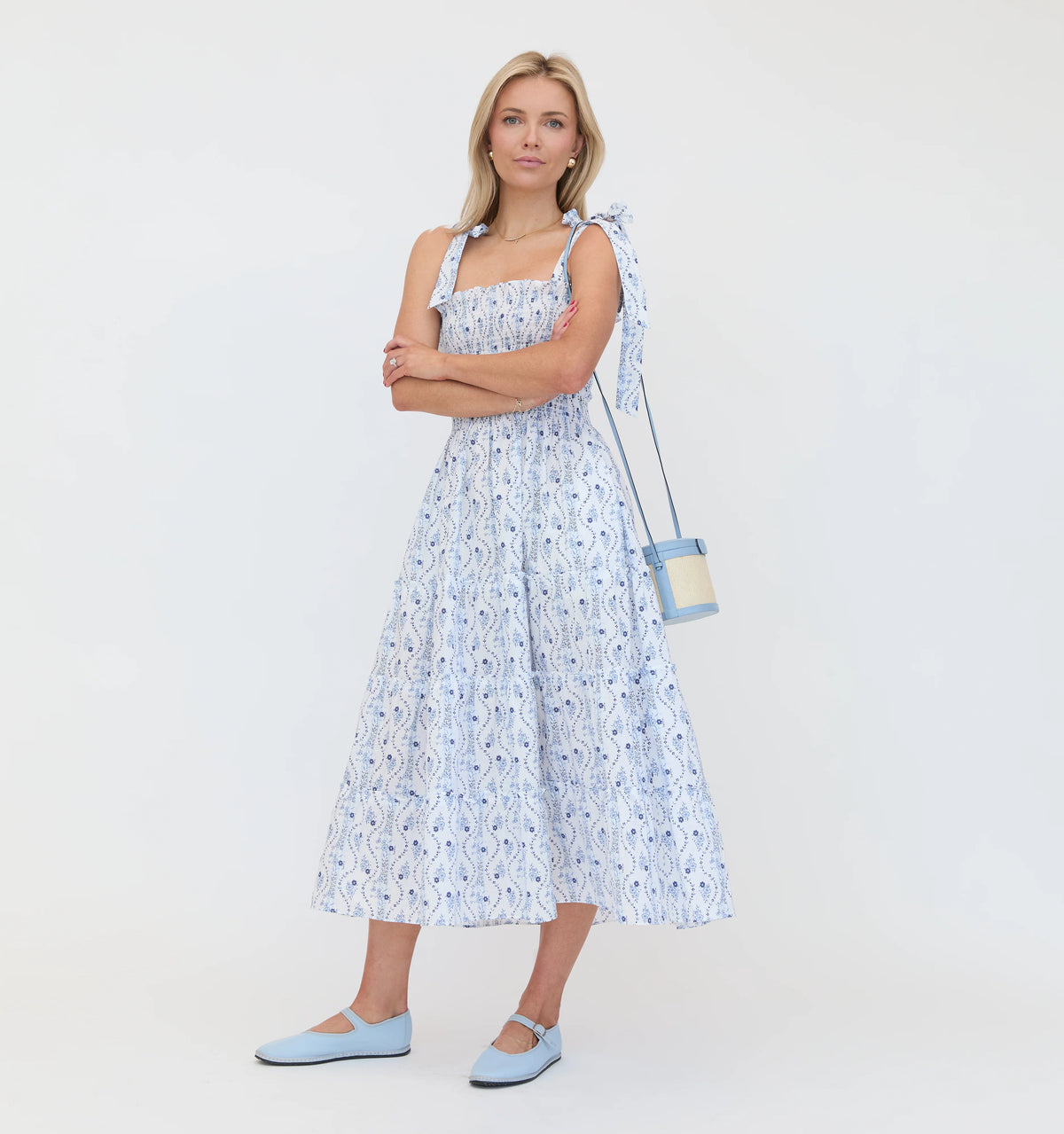 Couturebud The Ribbon Ellie Nap Dress - Blue Vine Stripe