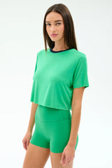 Djuna Crop Ringer - Spearmint/Indigo