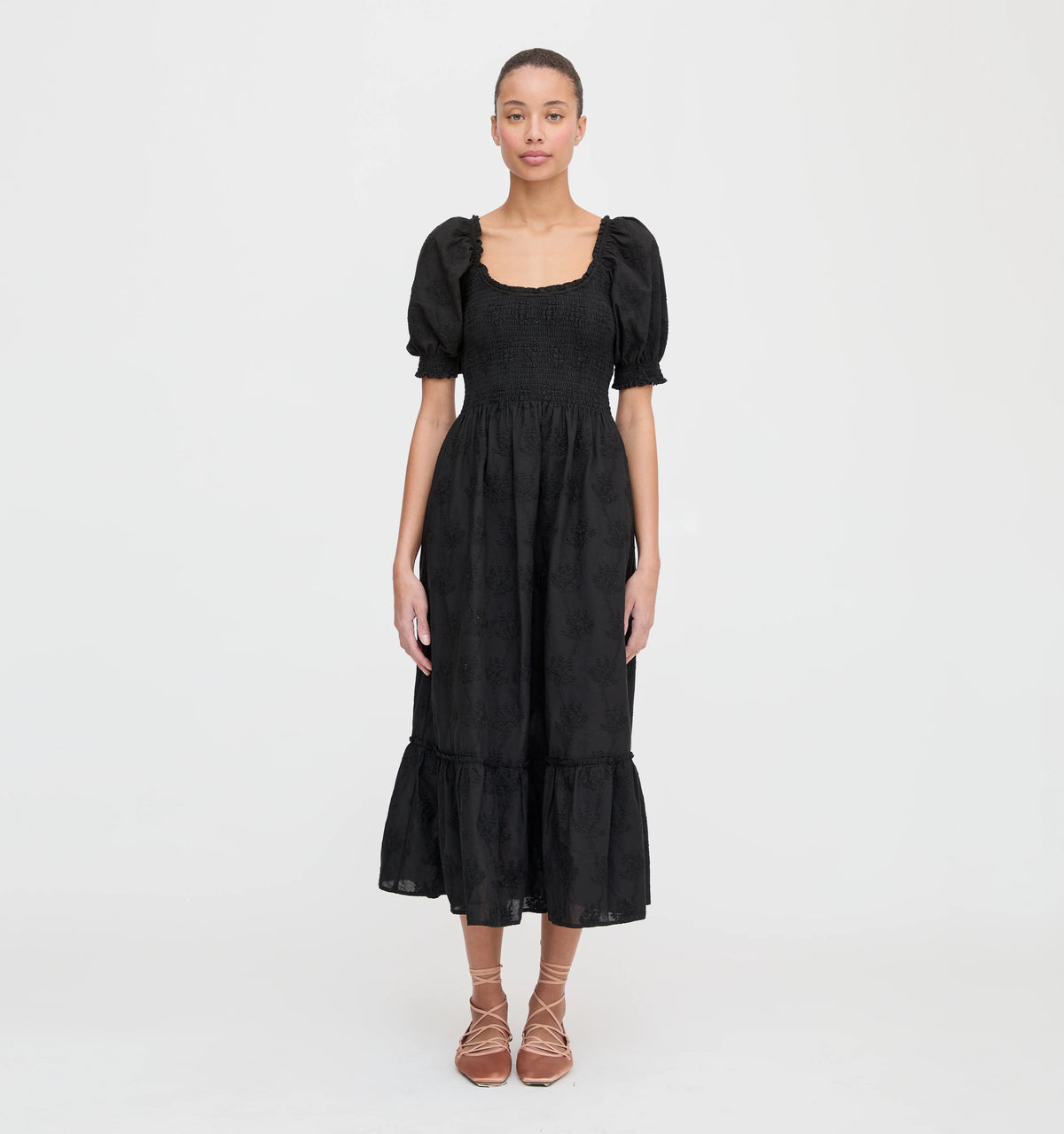 CouturebudThe Louisa Nap Dress - Black Embroidered Bouquet