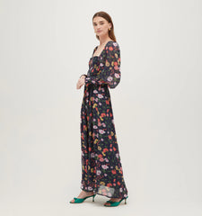 Couturebud The Grace Maxi Nap Dress - Navy Peony Bouquet Georgette