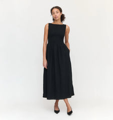 Couturebud The Cosima Nap Dress - Black Tonal Seersucker