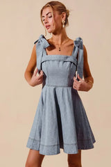 SO ME A Line Fit and Flare Diamond Bow Ribbon Denim Dres