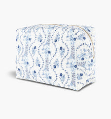Couturebud The Quilted Cosmetic Bag - Blue Vine Stripe